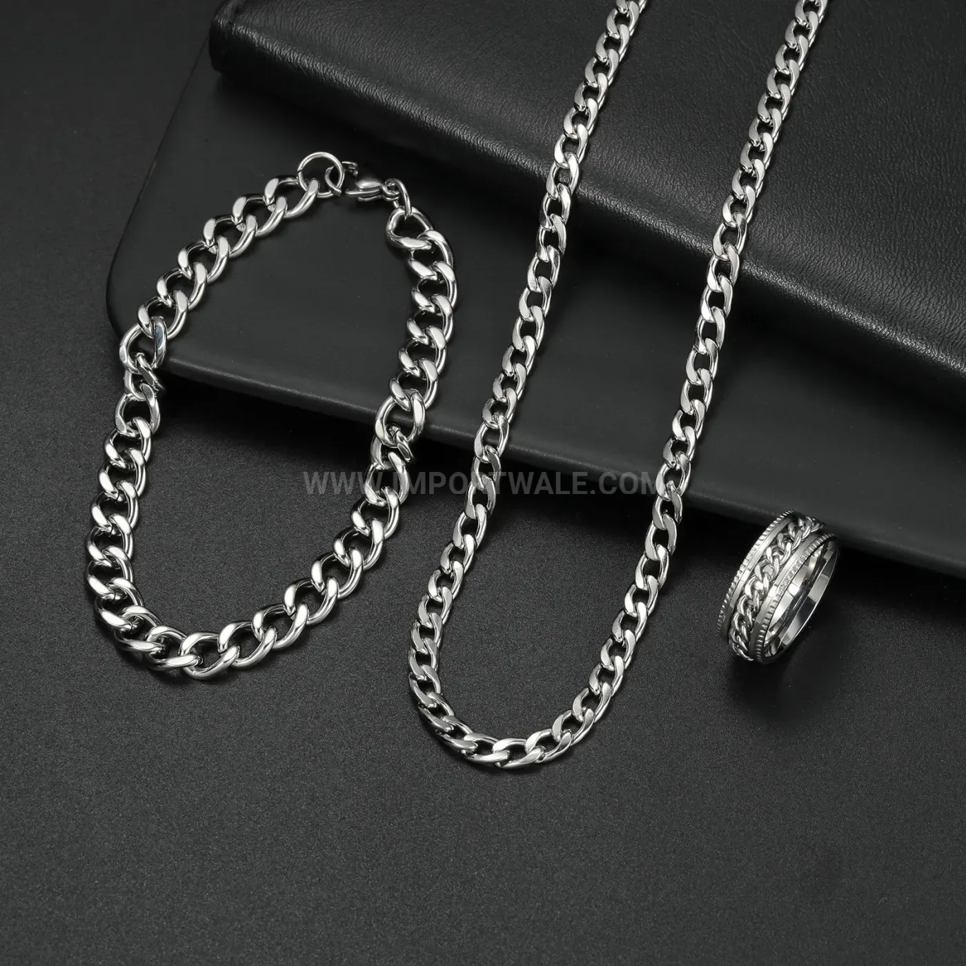 Geometric Stainless Steel Men Jewelry Set with Necklace and Ring