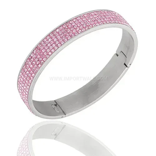Trendy Five-Row Crystal Paved Stainless Steel Hinge Bangle