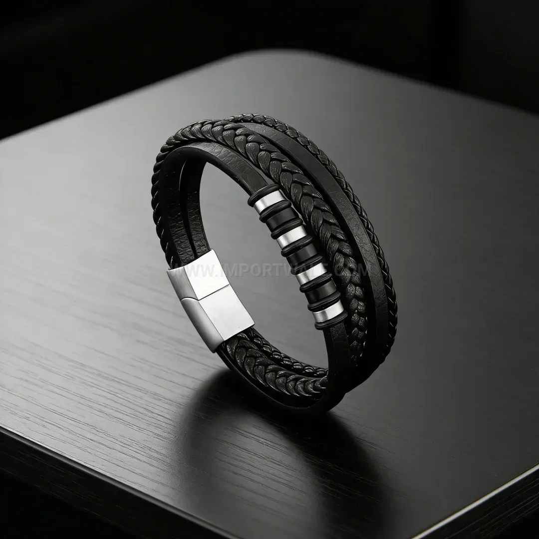 Premium Braided Leather Multi Strand Bracelet with Magnetic Alloy Clasp