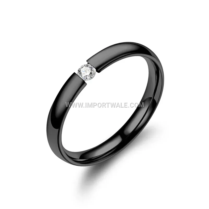 Slim Tension Set Solitaire Crystal Stainless Steel Ring