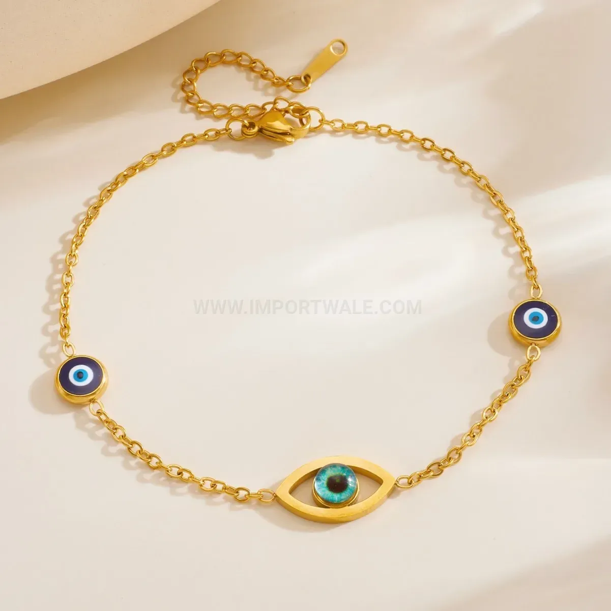 Stylish Gold Stainless Steel Turkish Evil Eye Charm Bracelet
