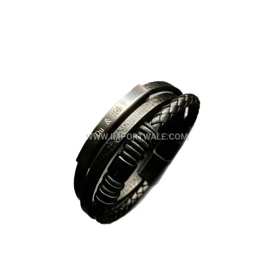Multi Layer Braided Leather Tube Magnetic Clasp Wristband