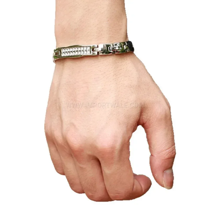 Trendy Double-Row Crystal Titanium Steel Bio Magnetic Couple Bracelet