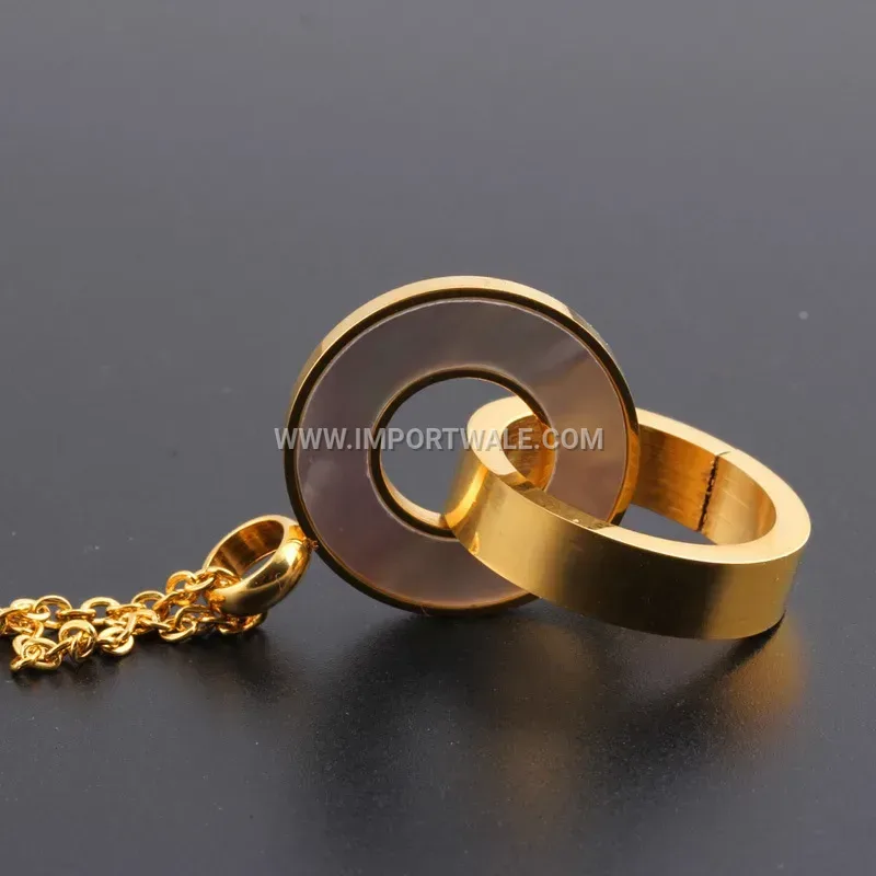 Double Ring Shell Inlaid Stainless Steel Pendant Necklace