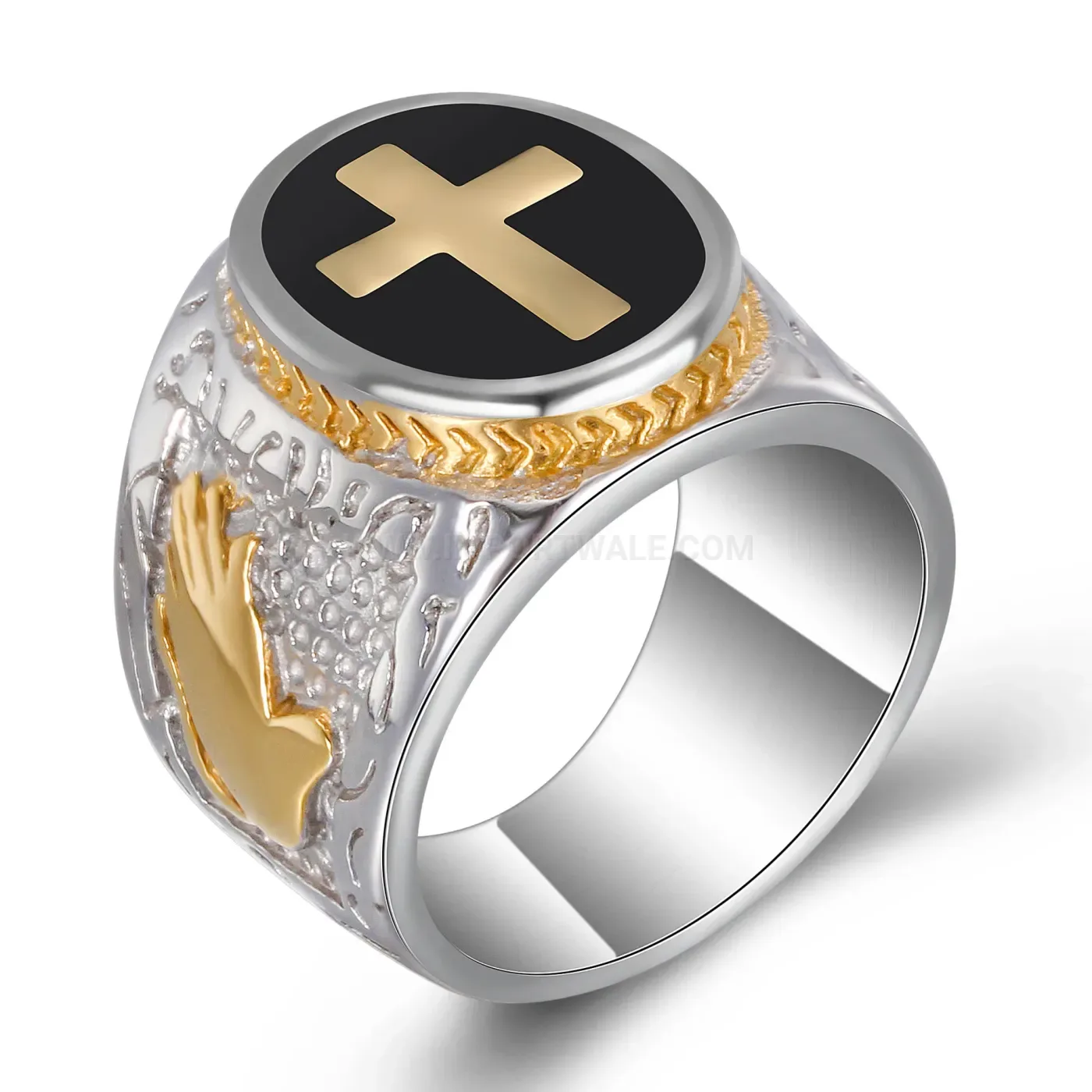 Classic Men's Retro Stainless Steel Cross Signet Ring