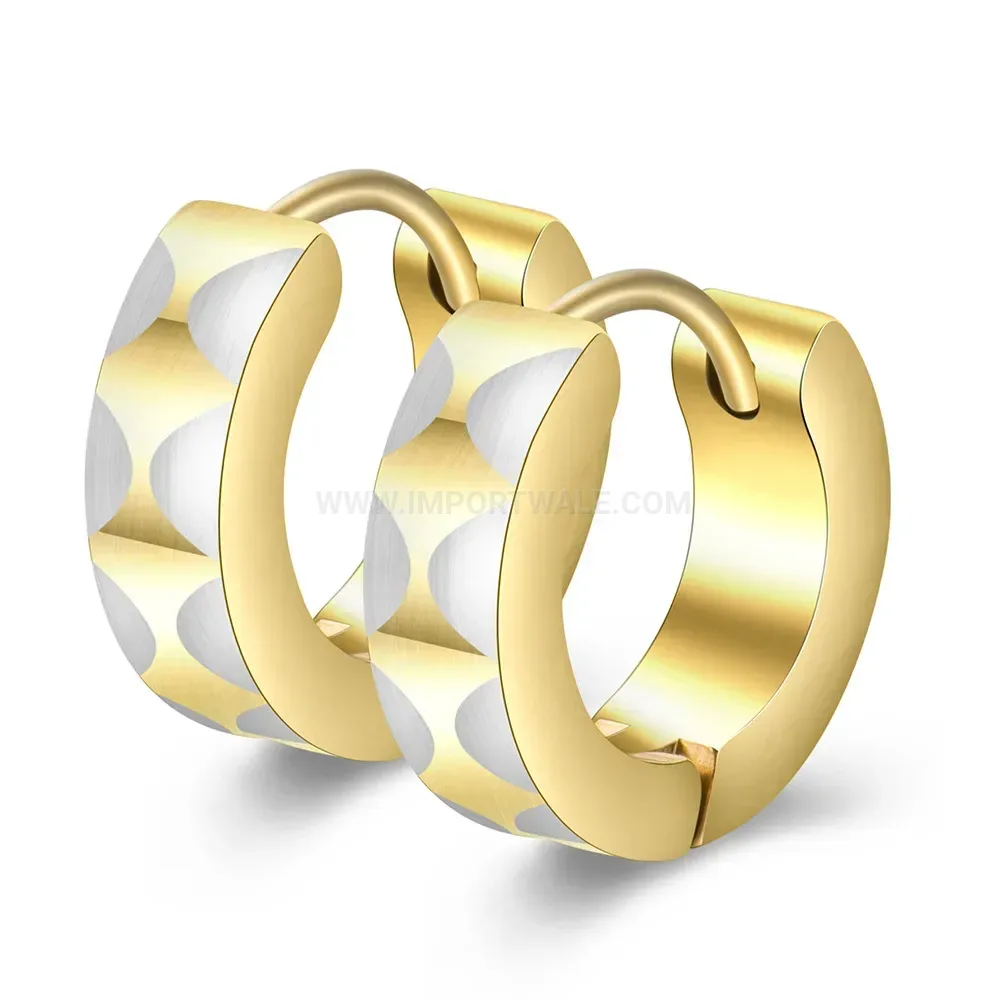 Stylish Patterned Textured Stainless Steel Huggie Earrings