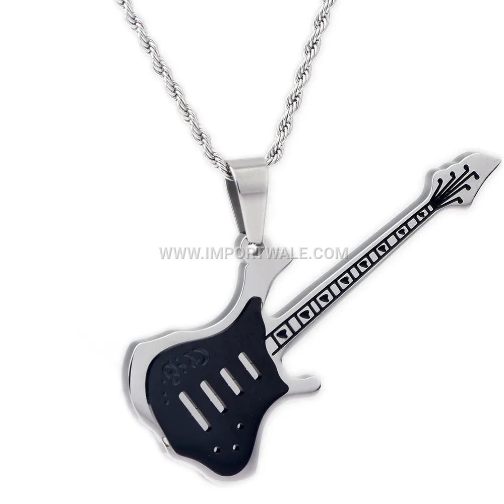 Men's Stainless Steel Rock Guitar Pendant Necklace