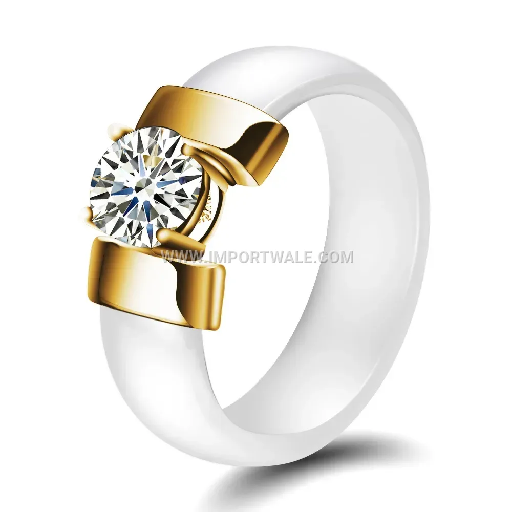Sleek 6mm Ceramic Ring with Zircon Accent Details