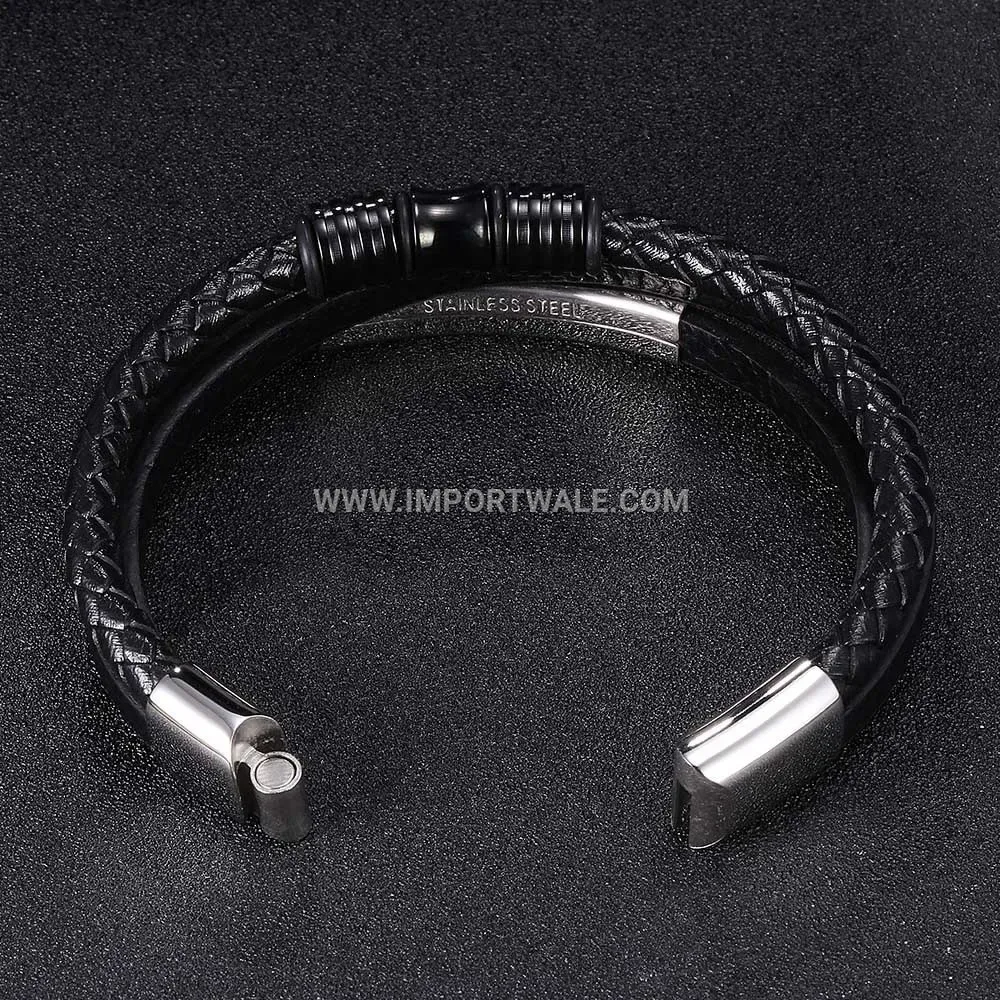 Multi Layer Braided Leather Stainless Steel Magnetic Bracelet