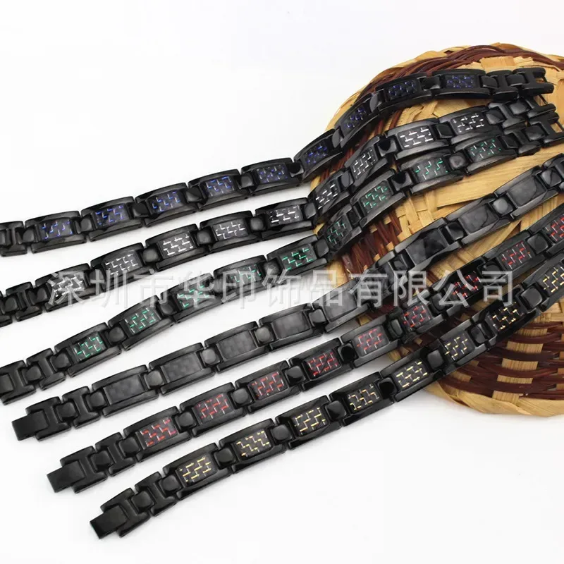Stylish Men's Carbon Fiber Inlay Titanium Steel Bio Magnetic Bracelet
