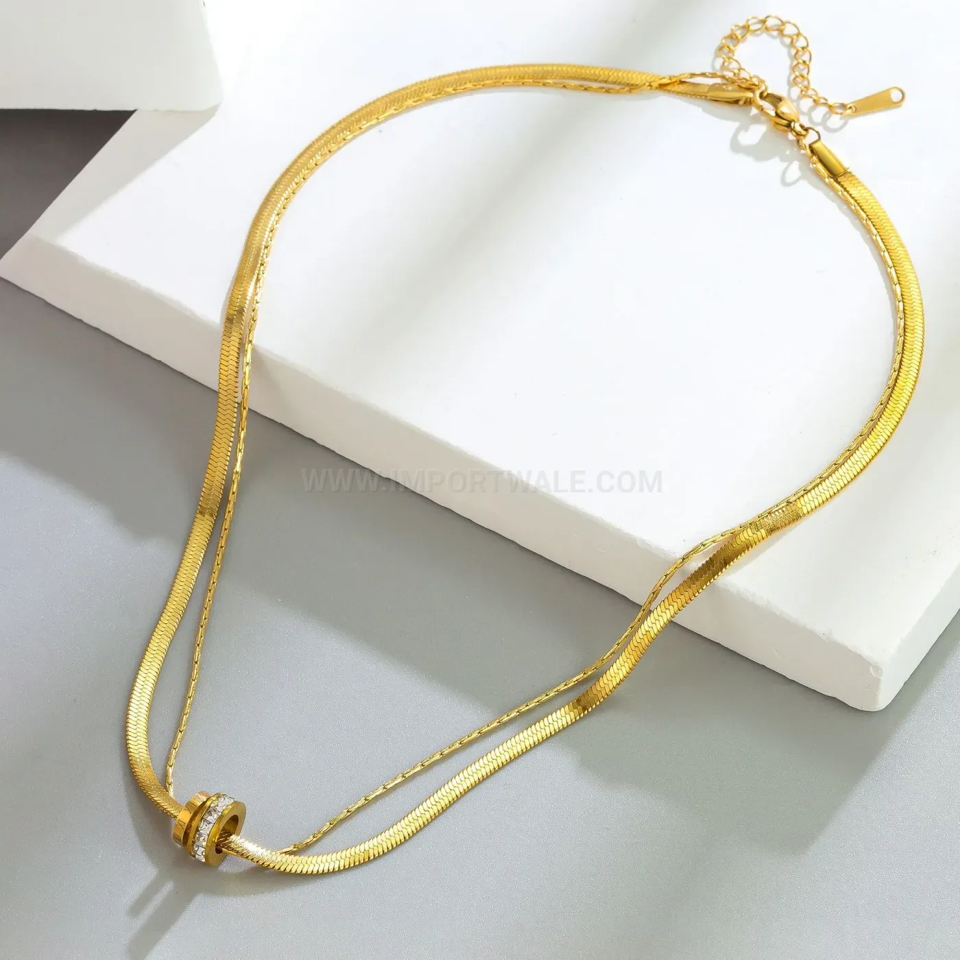 Chic Double Layer Stainless Steel Interlocking Ring Snake Chain Necklace