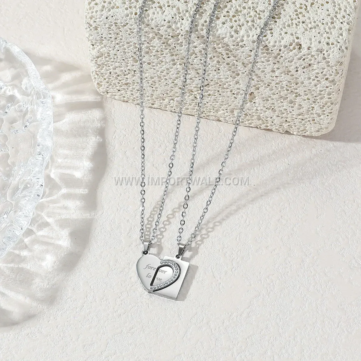 Matching Stainless Steel Stitching Heart Couple Pendant Necklace