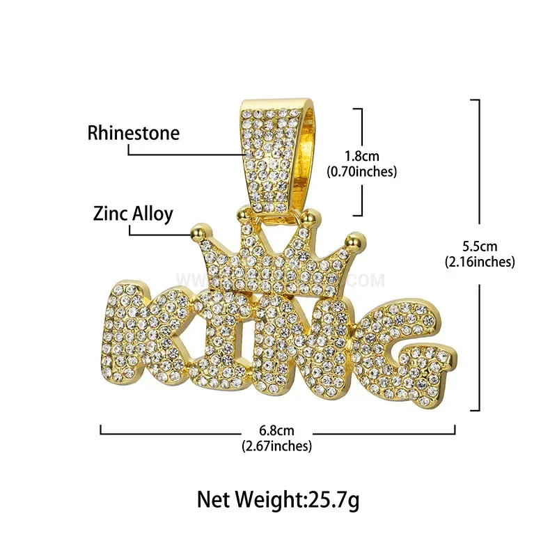 Iced Out Alloy King Crown Hip Hop Pendant with Large Bail