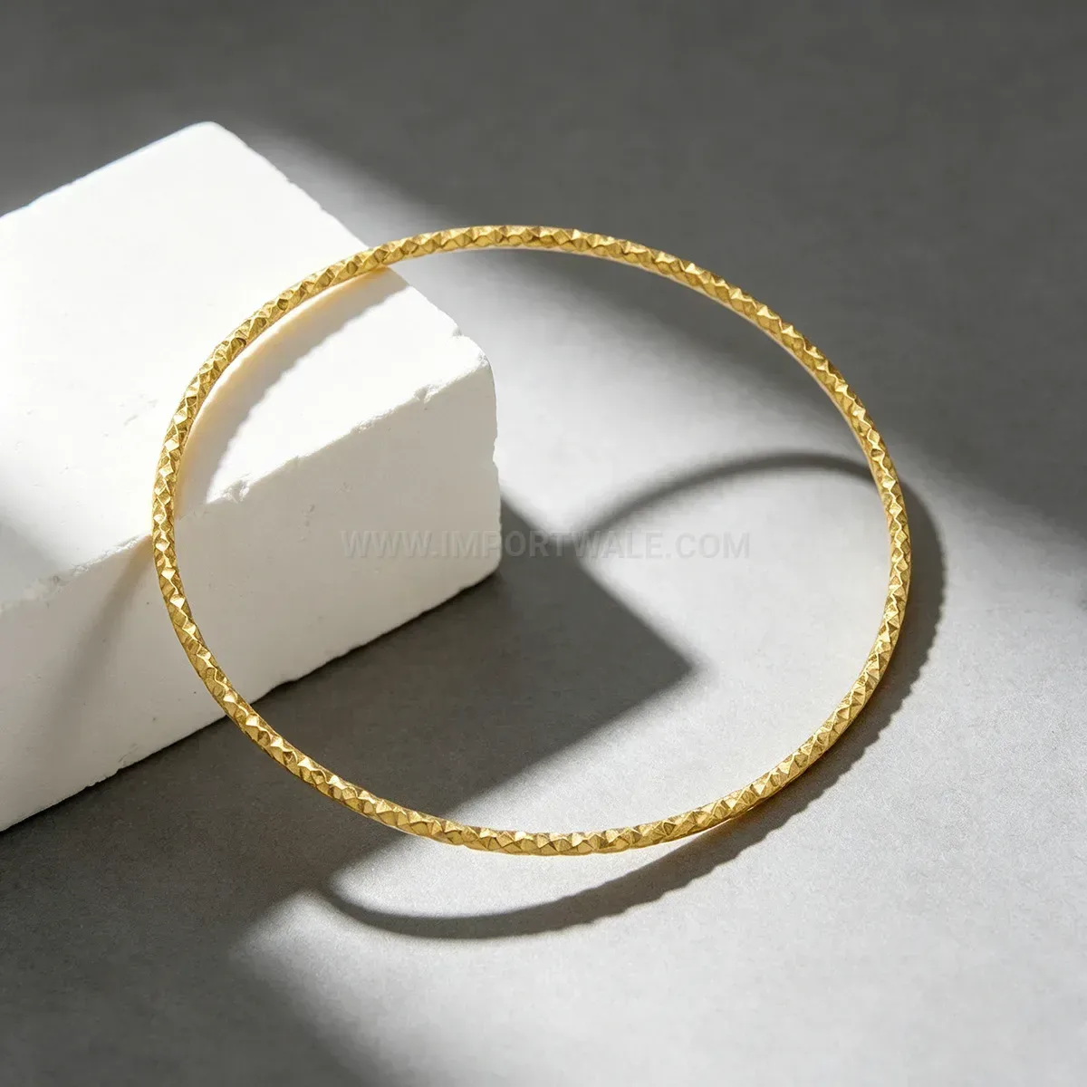 Bold Textured Narrow Rose Gold Stainless Steel Bangle Bracelet