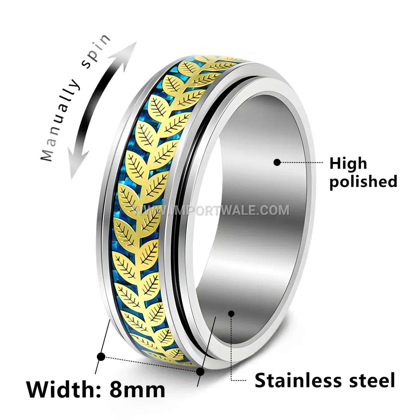 Rotating Olive Branch Stainless Steel Band Ring