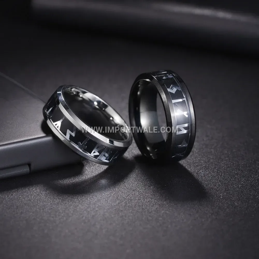 Viking Rune Inscribed Titanium Steel Men Ring