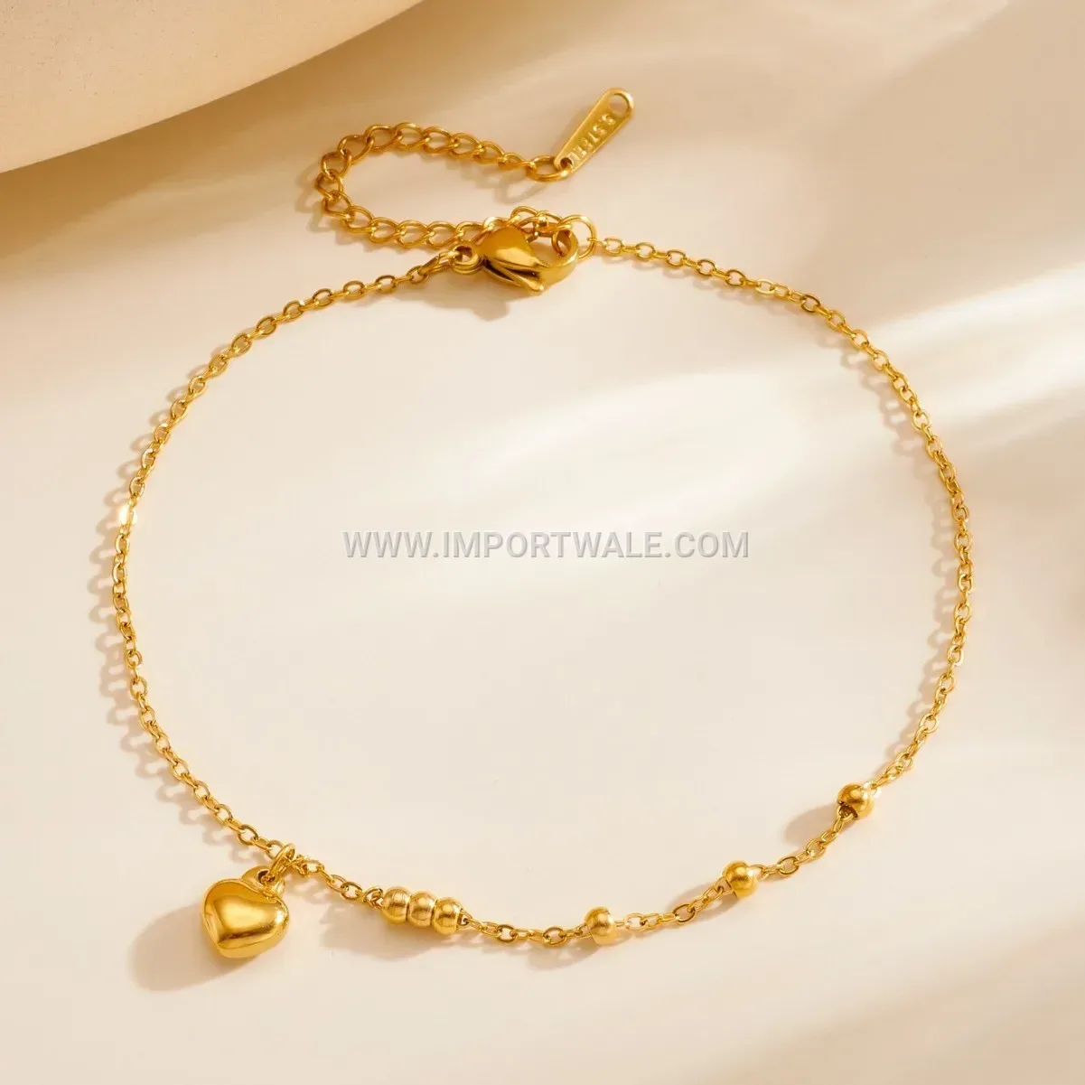Double Sided Heart Bead Stainless Steel Anklet