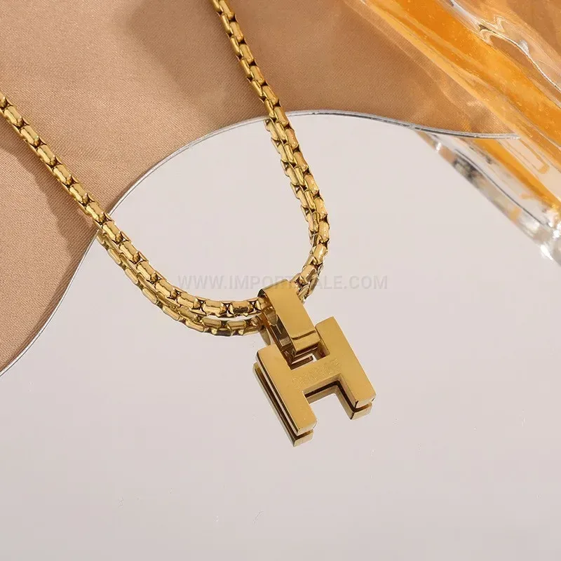 Fashion Minimalist Stainless Steel Letter H Pendant Cuban Chain Necklace