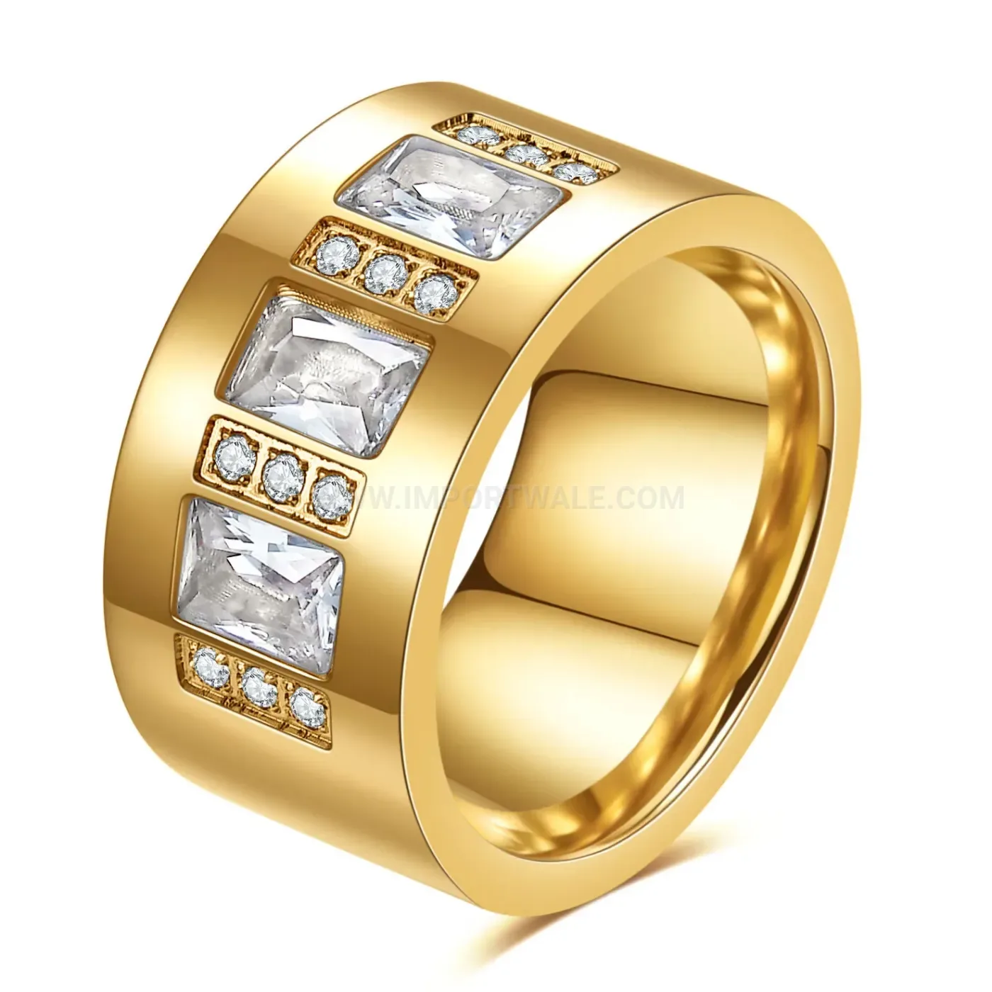 Bold Square Cubic Zirconia Stainless Steel Statement Ring