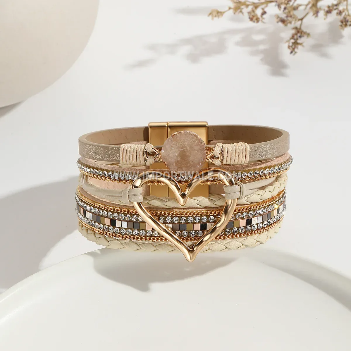 Bohemian Multi-Strand Leatherette Charm Bracelet with Magnetic Clasp