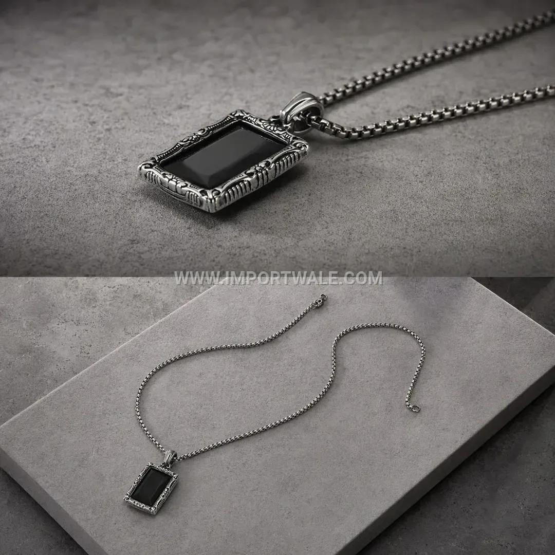 Gothic Stainless Steel Gemstone Frame Locket Pendant