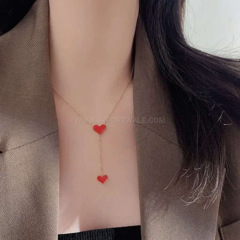 Elegant Asymmetric Cutout Red Heart Titanium Steel Drop Earrings