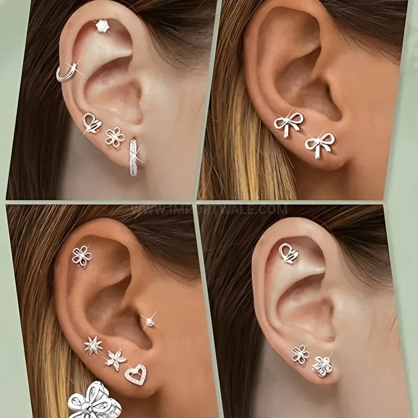 Modern Luxury Stainless Steel Rose Heart Zircon Piercing Stud Earrings