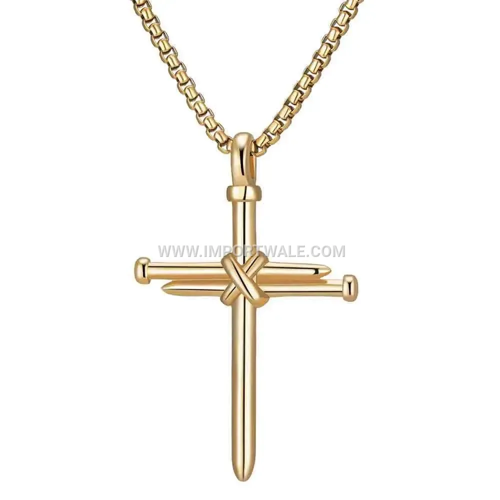 Vintage Nail Cross Stainless Steel Pendant Necklace