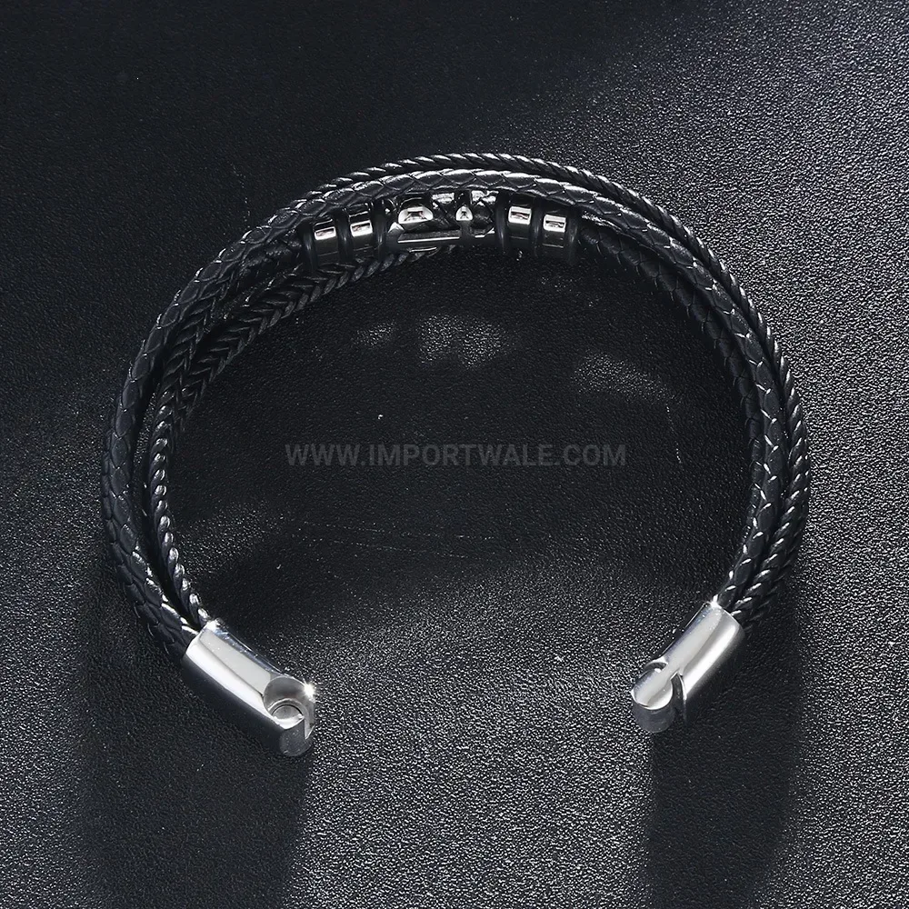 Handwoven Braided Leather Cord Bracelet featuring Stainless Steel Magnetic Lock