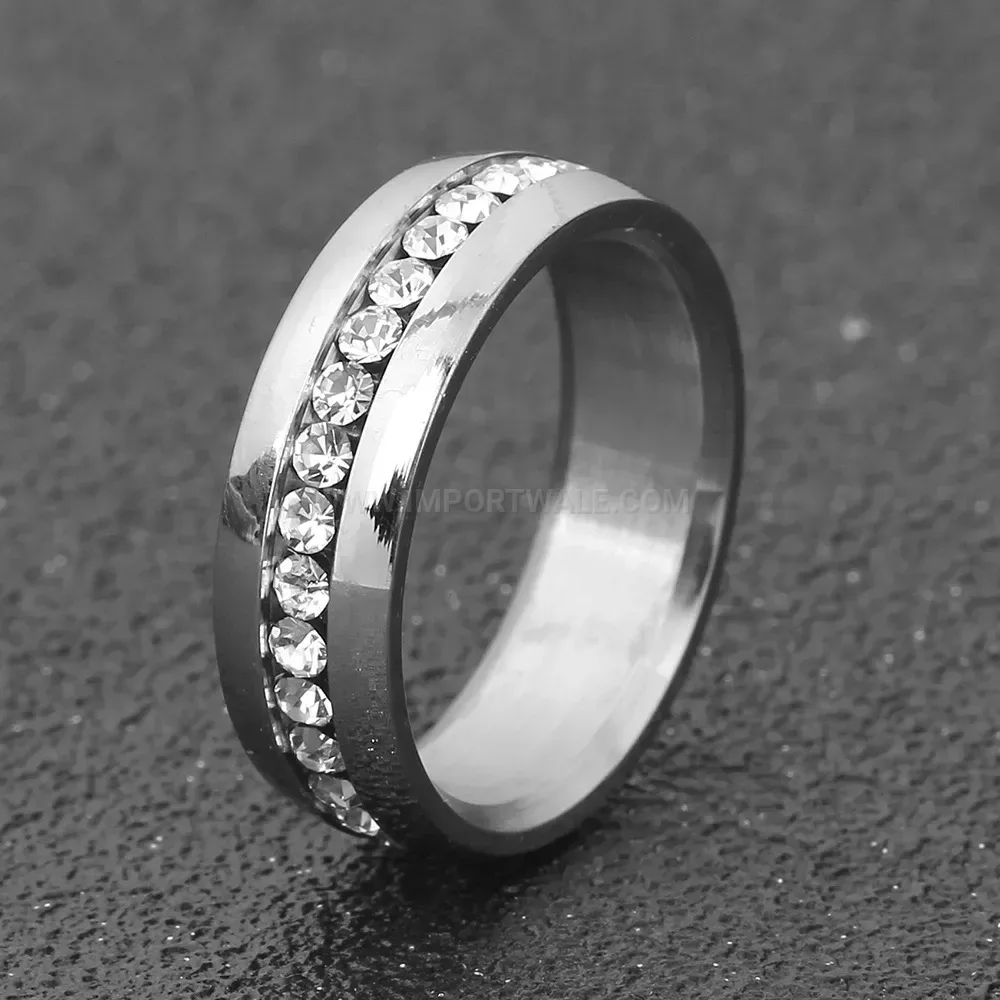 Single Row Zirconia Vintage Stainless Steel Ring 6mm