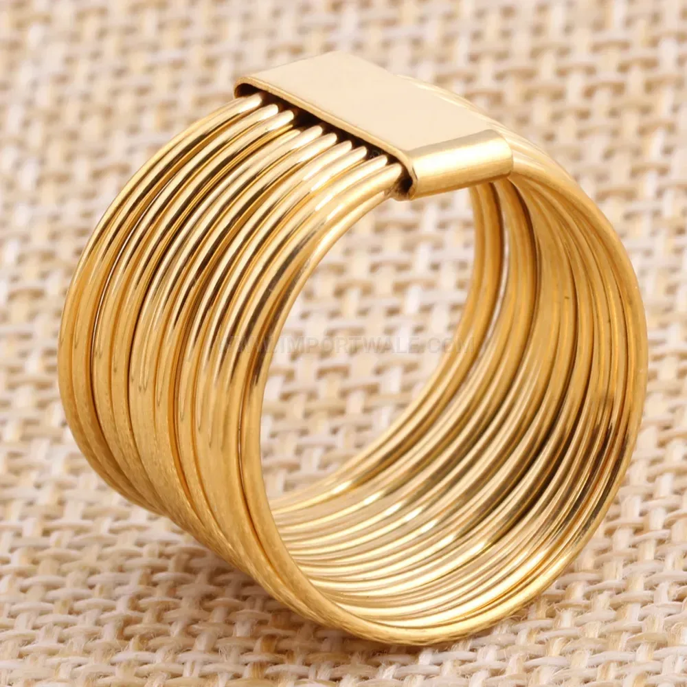Premium Wide 18K Gold Plated Steel Wire Motif Statement Ring