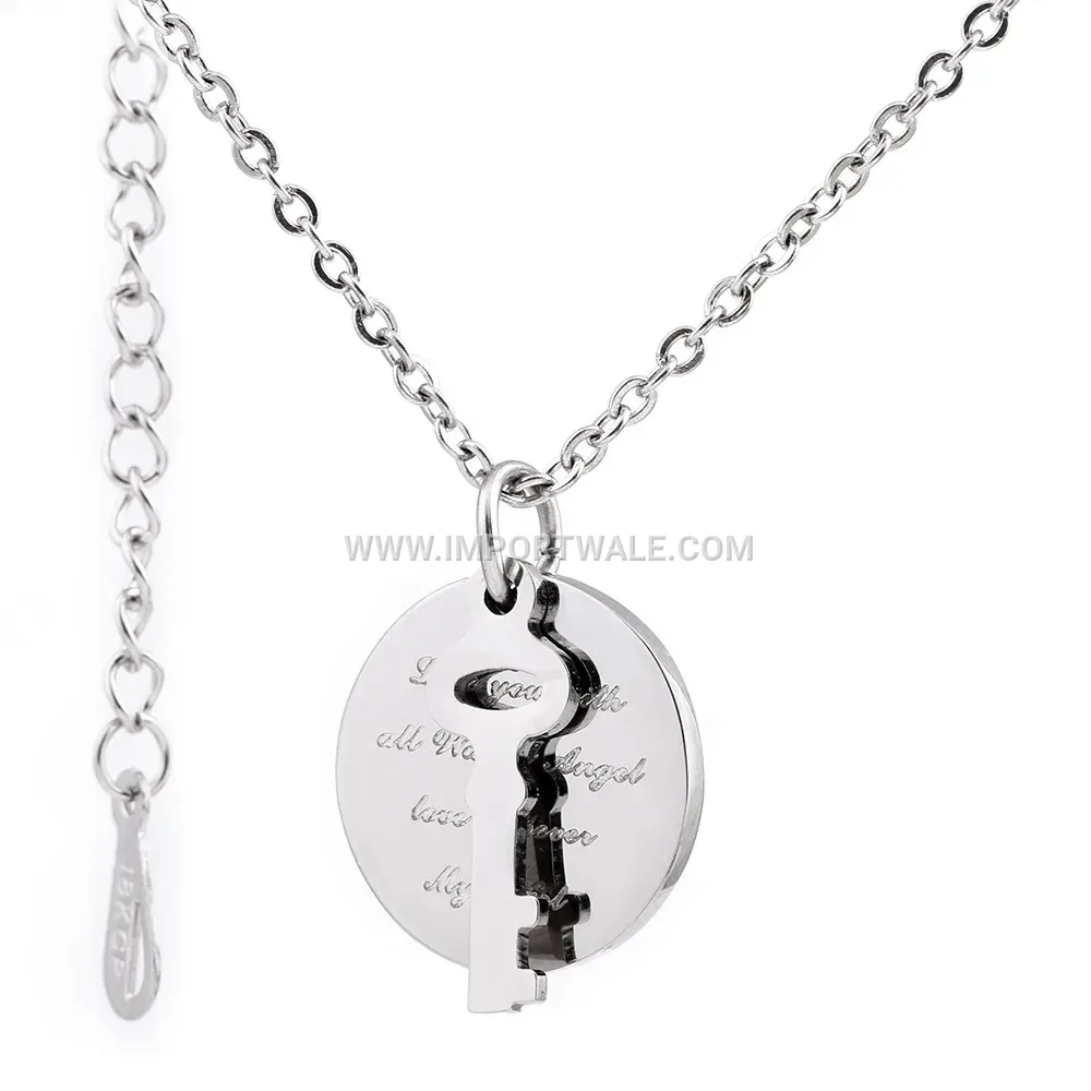 Titanium Steel Key Pendant Couple Necklace with Letter Engraving