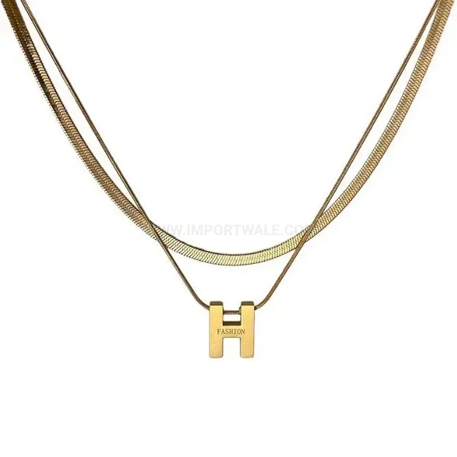 Modern Double Layer Snake Chain Letter H Titanium Steel Necklace