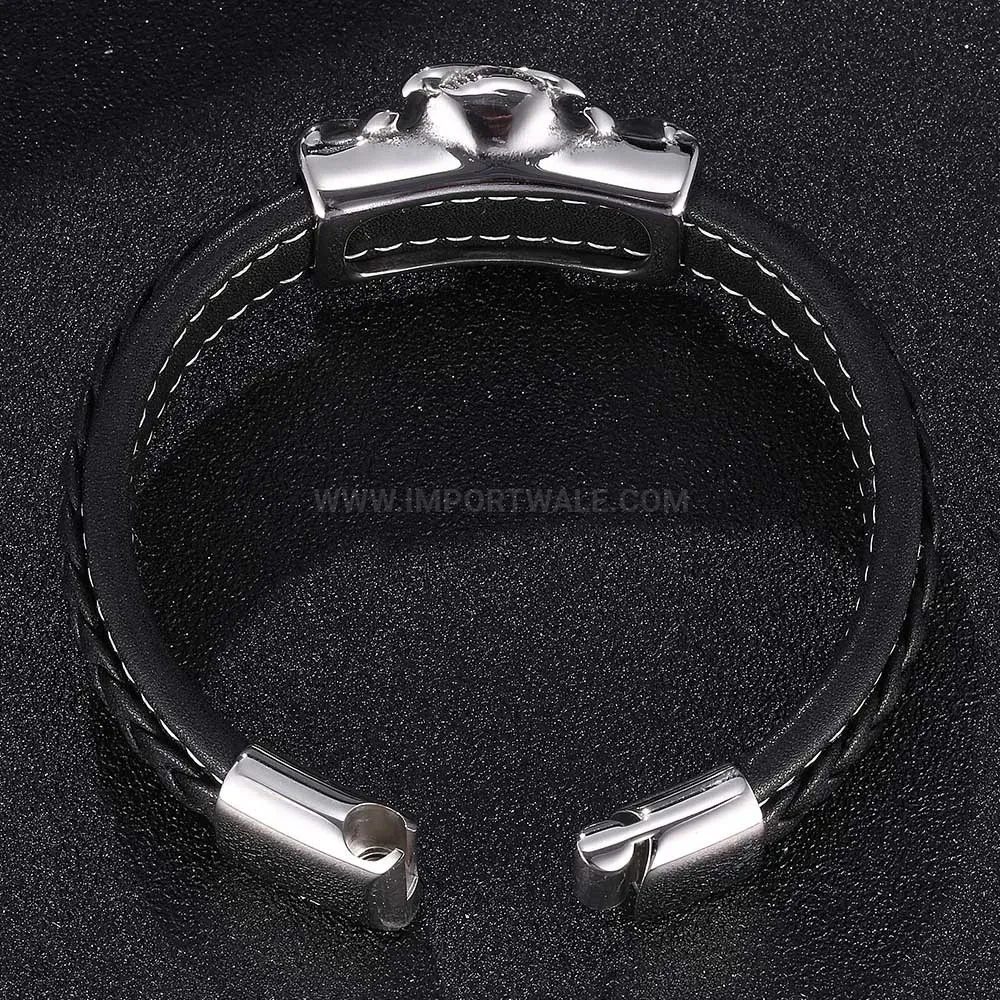 Chic Owl Motif Stainless Steel Leather Bracelet With Magnetic Closure