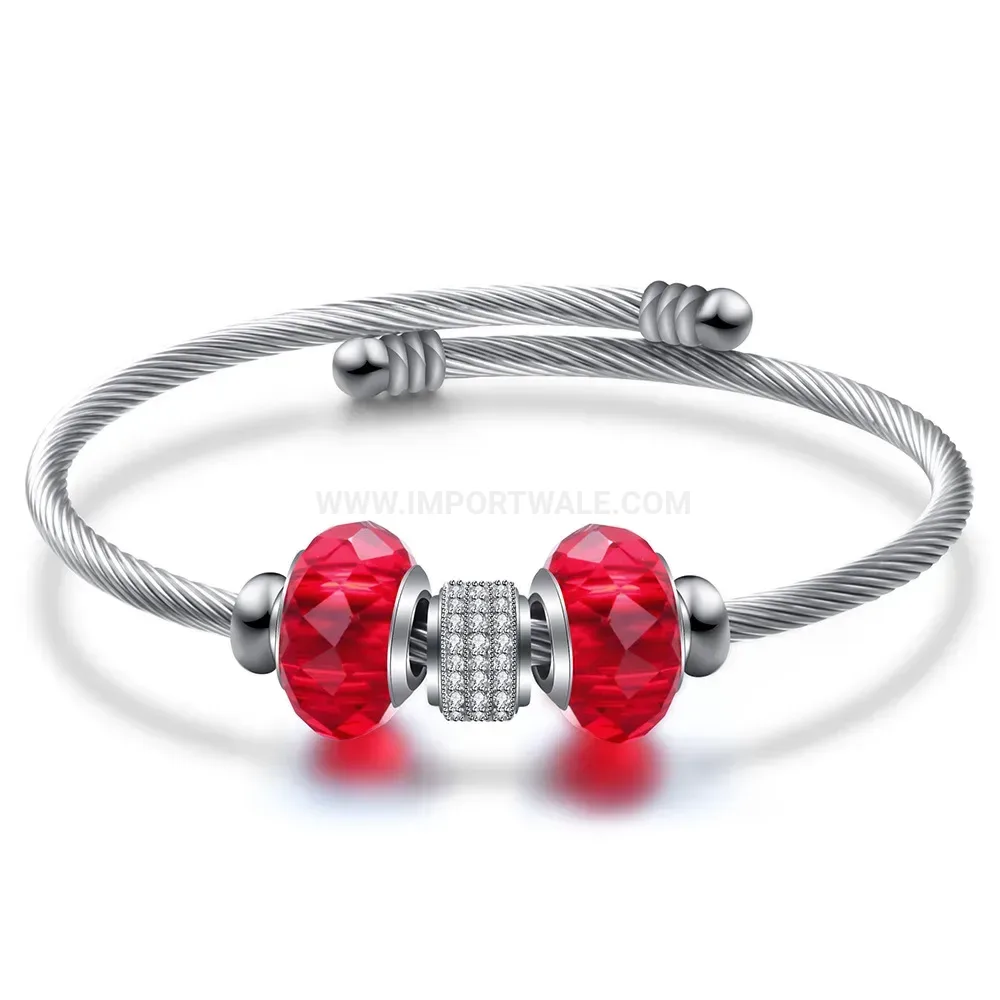 Chic Gold Stainless Steel Cable Bangle with Crystal Beads