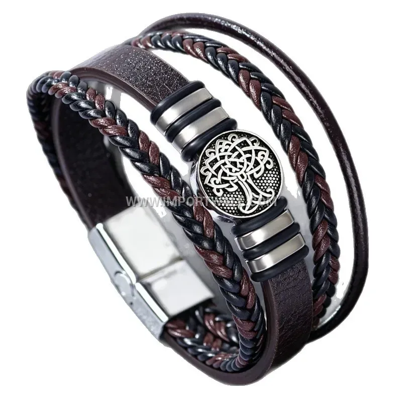 Tree of Life Woven Multi Layer Leather Bracelet Men Punk Style