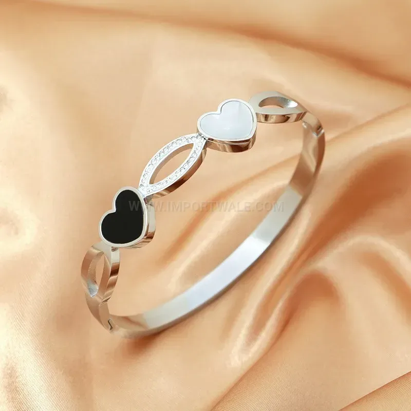 Premium Minimalist Heart Accent Titanium Steel Bangle Bracelet