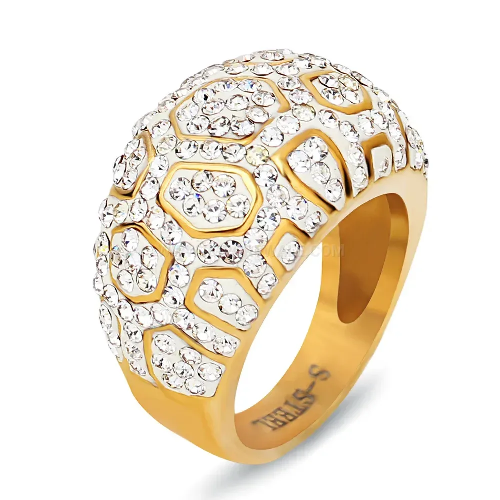 Two Tone Rhinestone Stainless Steel Band Ring