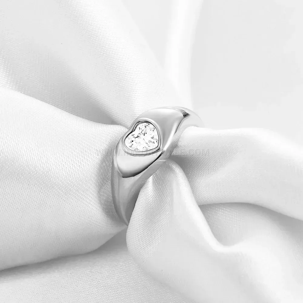 Heart Shaped Zirconia Inlaid Stainless Steel Ring