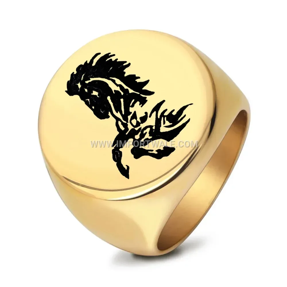 Polished Horse Motif Stainless Steel Signet Ring