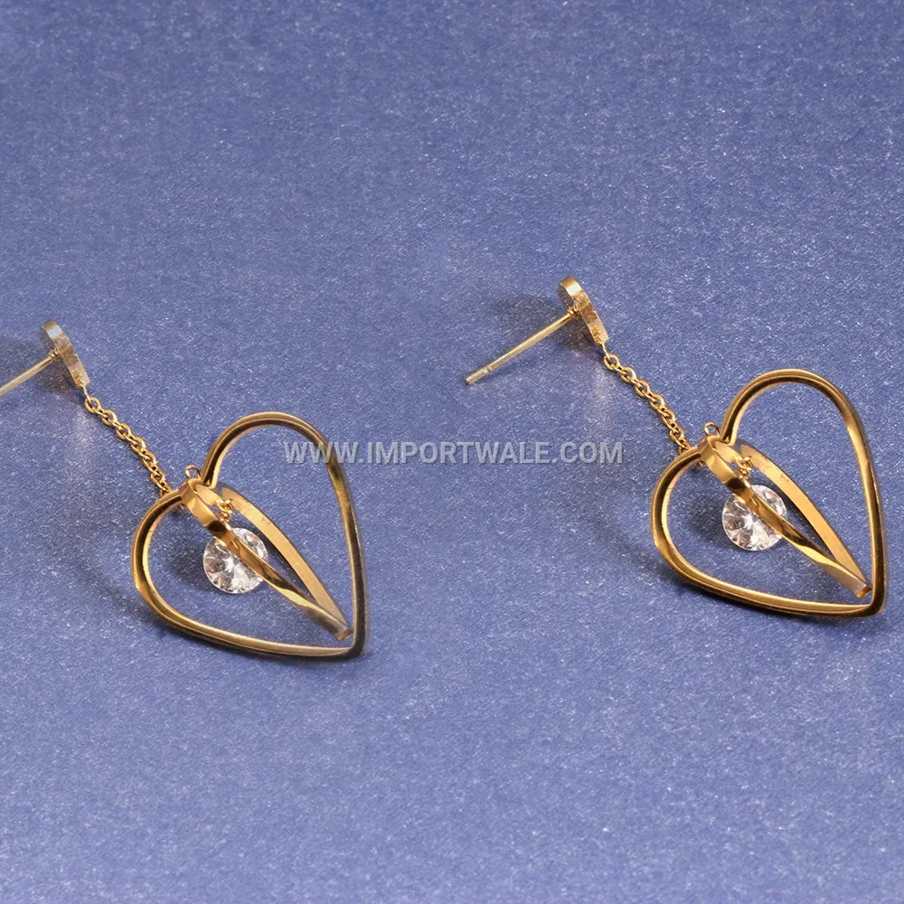 Rhinestone Embedded 3D Openwork Heart Stainless Steel Earrings