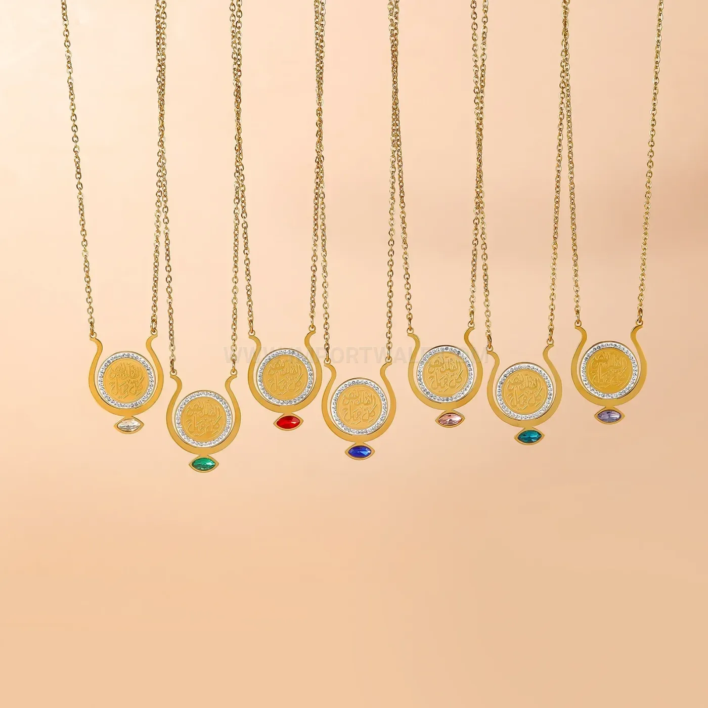 Classic Stainless Steel Round Allah Calligraphy Pendant Islamic Necklace
