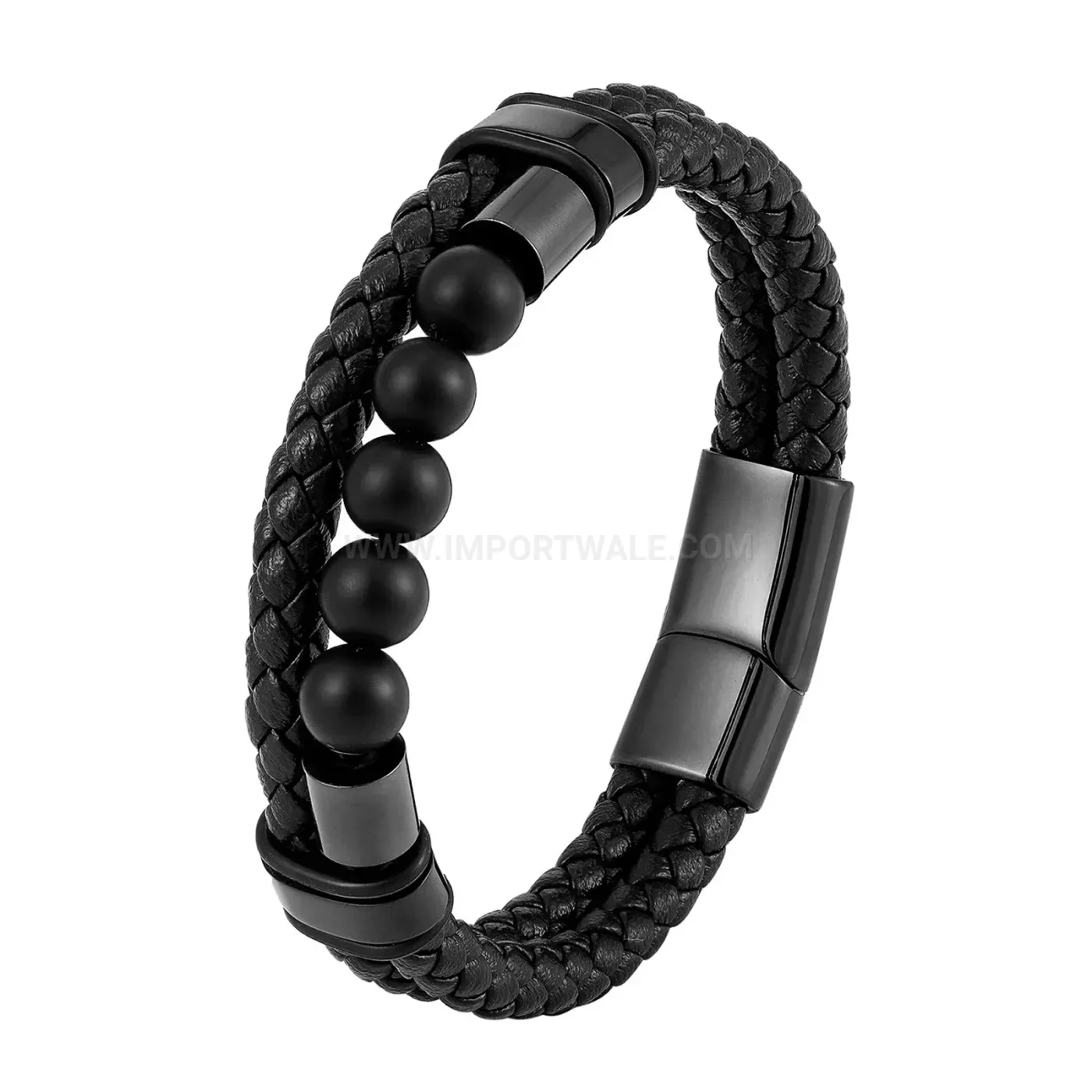 Modern Multi Layer Braided Leather Cross Bracelet with Natural Stone Accent