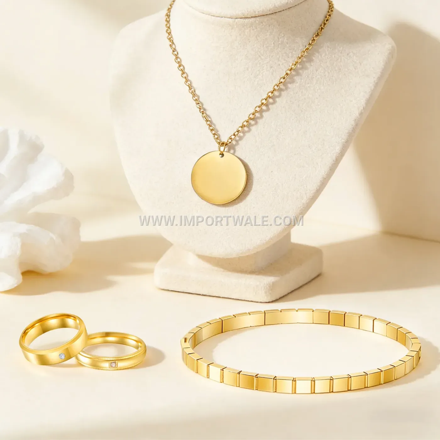 Rhinestone Stainless Steel Ring Bracelet and Necklace Jewelry Set