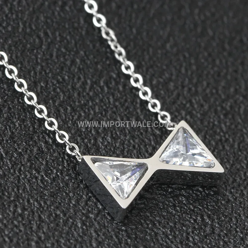 Stainless Steel Bow and Triangle Geometric Pendant Necklace