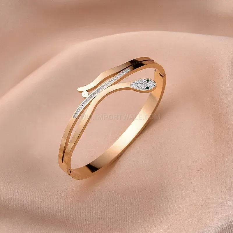 Stylish Crystal Snake Open Cuff Bangle in Stainless Steel