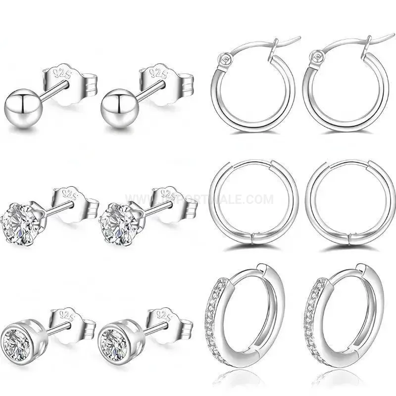 Classic Sparkling Zircon Stainless Steel Cartilage Piercing Earring Set