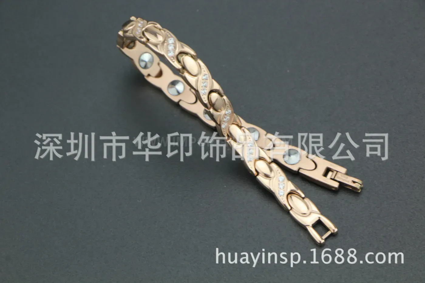 Trendy Pure Titanium Tapered Link Bio Magnetic Rhinestone Bracelet