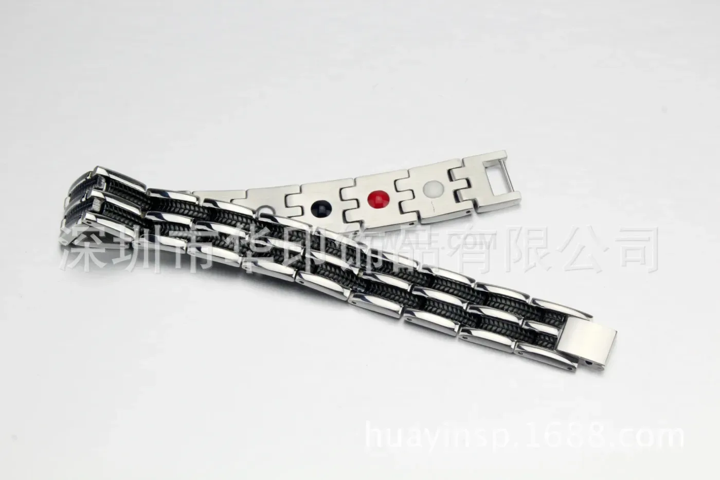 Elegant Wide Black Titanium Steel Bio Magnetic Bracelet for Men