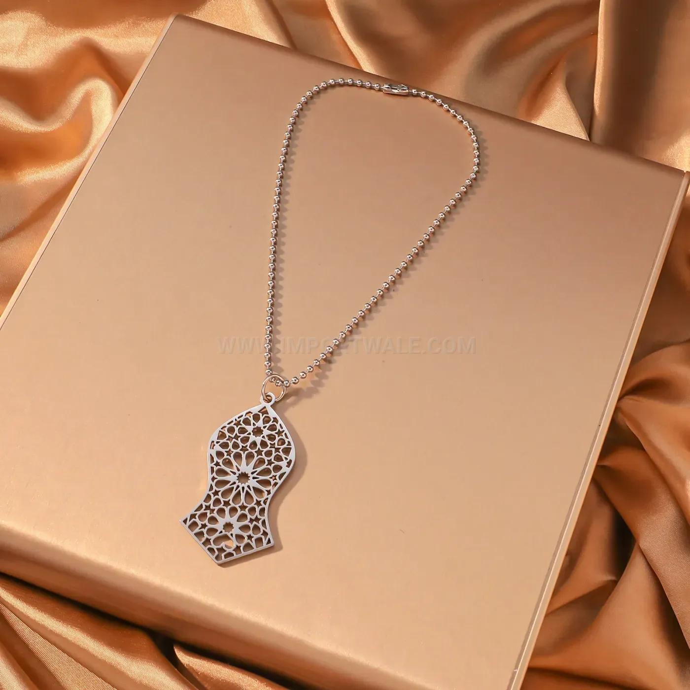 Hollow Out Stainless Steel Islamic Geometric Arabesque Talisman Pendant Necklace